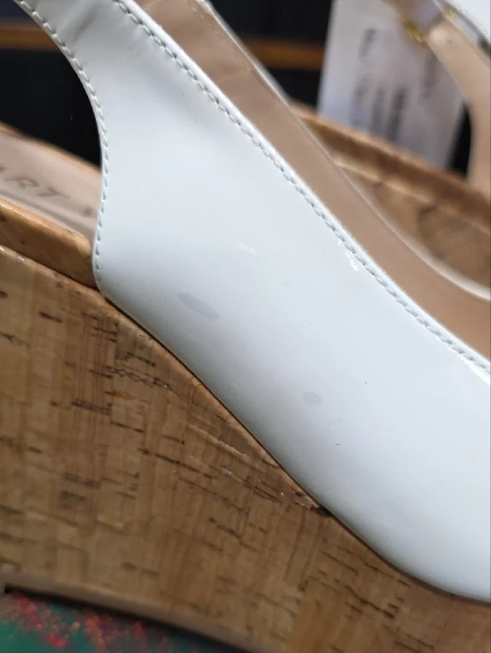 Stuart Weitzman White Cork Wedge Slingback Sandals